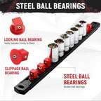 Magnetic Socket Organizer, 1-Piece Heavty Duty ABS Socket Holder, Socket Rail for Tool Box, Premium Quality 360° Swivel Socket Rack with 14 Clips for 3/8-Inch(Red)