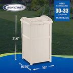 Suncast 2 Pack 15.75" x 16" x 31.6" Trash Hideaway 33 Gallon Resin Outdoor Commercial Garbage Container with Lid for Backyard, Deck, or Patio in Taupe