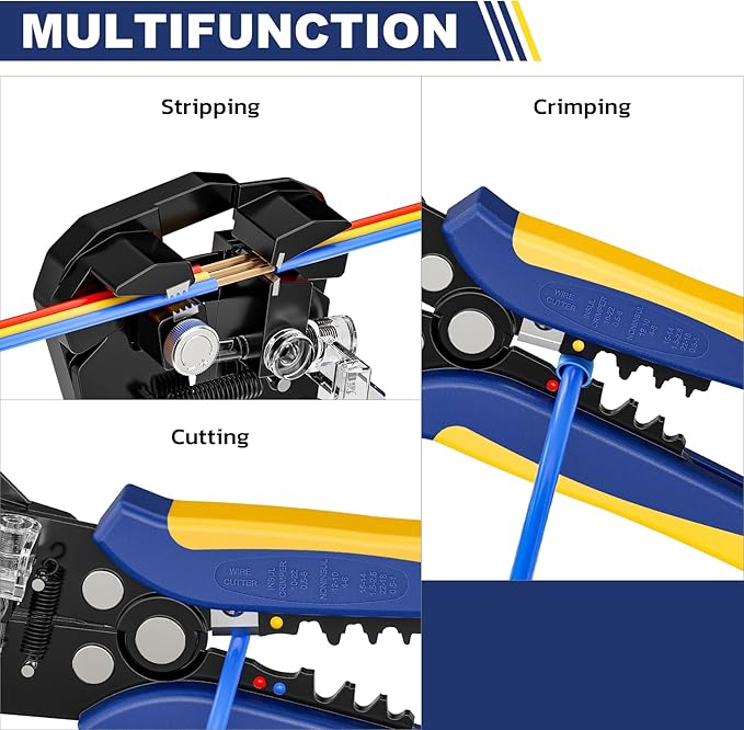 Haisstronica 8PCS Rapid Replace Ratchet Crimping Tool Set with Pressure Regulating, Automatic Wire Stripper Heat Shrink, Non-Insulated, Open Barrel, Solar, Ferrule Connectors