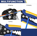 Haisstronica 8PCS Rapid Replace Ratchet Crimping Tool Set with Pressure Regulating, Automatic Wire Stripper Heat Shrink, Non-Insulated, Open Barrel, Solar, Ferrule Connectors