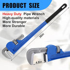 Gisafai 36" Straight Heavy Duty Pipe Wrench Set Plumber Adjustable Water Alloy Steel Grip Plumber's Wrench Plumbing Tools, Blue