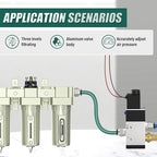 Industrial Grade 4-Stage Air Drying System, 1/2" NPT with Auto Drain, Desiccant Dryer, Air Regulator, Particulate Filter and Coalescing Filter for Paint Spray, Plasma Cutter