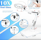 2-in-1 Desk Lamp & Clamp Light, 10X Magnifying Glass with Light and Stand, 5 Color Modes 10 Brightness Dimmable LED Desk Lamp,14.5inch Adjustable Swing Arm for Reading Crafts Painting Close (White)