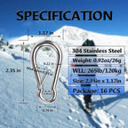 Spring Snap Hooks, 304 Stainless Steel Metal Clip Heavy Duty Rope Connector Small Snap Clamp Key Chain Link Buckle for Hammock Swing Set Outdoor Travel Camping Fishing Hiking