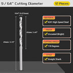 Drill Bit, 9/64" Cutting Diameter, 4241 HSS 118° Cutting Angle Uncoated Bright Versatile Jobber Bits - (Applications: for Drilling Plastic Wood Soft Metal), 12-Pieces