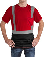 High Visibility Shirts Quick Dry Safety T Shirts with Reflective Strips and Pocket Short Sleeve Mesh Hi Vis Construction Work Class 2 Shirt for Men/Women Black Bottom Red,Small