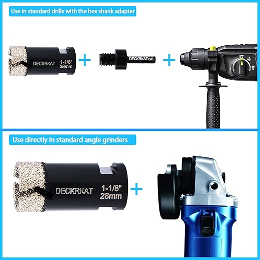 Diamond Hole Saw, 1-1/8" Hole Saw for Tiles Granite Marble Ceramic Glass Porcelain, 28mm Core Drill Bit with 5/8-11 Thread and 3/8” Hex Shank Adapter for Angle Grinders & Drills