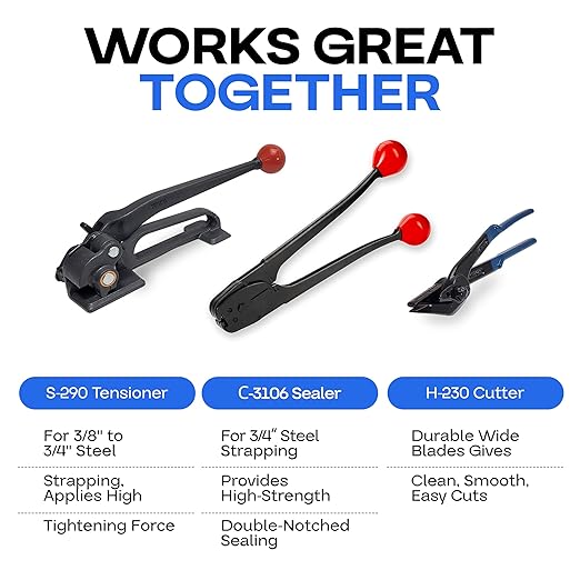 IDL Packaging C-3106 Double-Notched Front-Action Sealer/Crimper for 3/4" Steel Strapping - Hard and Durable Steel Construction - Professional Gear with High-Strength Sealing Action