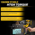 Cordless Impact Wrench 1/2" for DeWalt 20V MAX Battery, Impact Wrench 1000FT-LBS(1360N.m) High Torque Brushless Electric Impact, with 4 Modes Power Impact Driver for Car, Truck, Mower (No Battery)