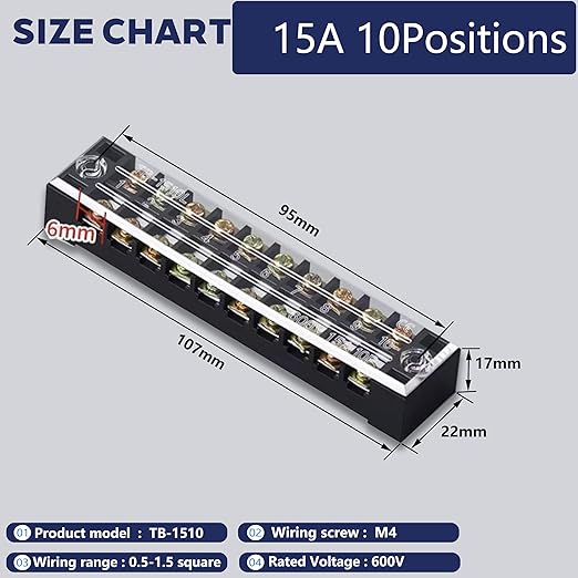 Terminal Block (8 Sets) 8Pcs 10 Positions Dual Row 600V 15A Screw Terminal Strip Blocks with Cover&8Pcs Pre-Insulated Barrier Termina Block Strip&80Pcs Insulated Fork Wire Connector