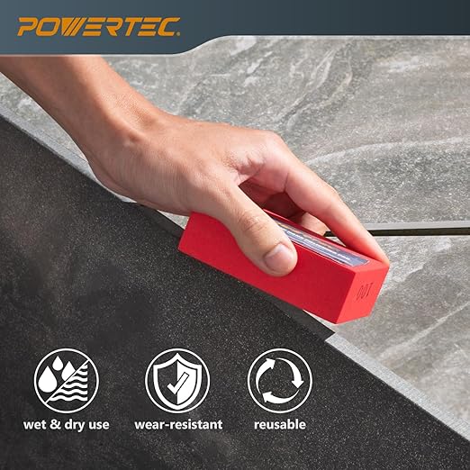 POWERTEC Diamond Hand Polishing Pads 100 Grits 2Pack, Diamond Sanding Block for Polishing and Grinding Porcelain, Ceramic Tile, Glass, Granite, Stone, Wood & Metal (71905-P2)