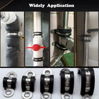 10pcs 40mm 2 Hole U-Tube Strap Clamp, 304 Stainless Steel with EPDM Rubber Lined Clip, Double-Layer Gaskets Rubber Cushioned Insulated Clamp for Tube, Pipe or Wire Cord Installation