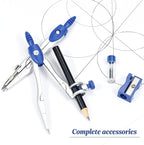 Math Geometry Kit Sets 10 Piece Student Supplies with Shatterproof Storage Box,Includes Rulers,Protractor,Compass,Eraser,Pencil Sharpener,Lead Refills,Pencil,for Drafting and Drawings（Navy blue）
