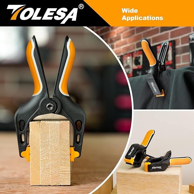 TOLESA Heavy Duty Spring Clamps 7 Inch 10 Pcs Large Wood Clamps with 30Lbs Powerful Clamping Force Deep Throat Nylon Clamps for Woodworking Photography Backdrop Household Use Cover Holding Wood Gluing