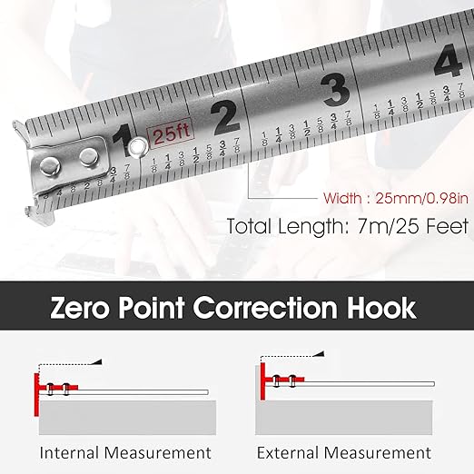 2 PCS/Pack Tape Measure 25'FT Foot/7.5M Retractable Measuring Tape Double Side Scale Handy Stainless Steel Measurement Tape for Construction Household Woodworking (2)