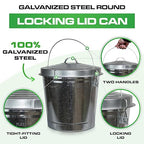 Plexon Silver 10 Gallon Trash Can with Lid Galvanized Steel Stylish Metal Trash Bin Outdoor for Kitchen, Patio, and Camping