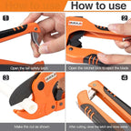 AIRAJ- PVC Pipe Cutter | Cuts up to 1-3/4" (1.75'') | Ratcheting PVC Cutter Tool | PEX Pipe Cutter | V Shaped SK5 Steel Blade | Suitable for PVC/CPVC/PP/PEX/PE Plastic Pipe Cutters