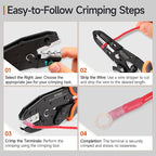 iCrimp 8-Piece Ratcheting Crimping Tool Set with PM Powder-Metallurgy Quick-Exchange Jaws, Crimps Heat-Shrink, Open-Barrel, Insulated & Non-Insulated Ferrules AWG 20-2