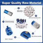 Diamond Core Drill Bit Set BRSCHNITT Diamond Hole Saw for Porcelain Tile Ceramic Marble Granite Drilling with 5/8-11 Thread(6/8/25/35/50/65 Drill bits/20mm Finger bit+SDS Adapter.)