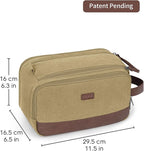 WANDF Toiletry Bag for Men Travel Toiletry Organizer Canvas and Leather Dopp Kit Water-Resistant Shaving Bag for Travel Accessories (Classic Khaki, Large)