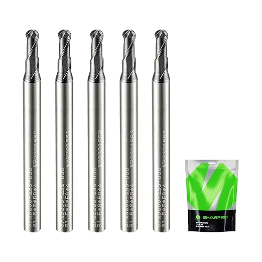 Carbide Ball Nose End Mills Set 2 Flute 4mm SHK. 3mm Cutting Dia. 3D Carving, High-Speed and Deep Cutting, AlCrN Coated, Apply for Alloy Steel, Stainless Steel and Various Cast Iron. (5PCS)