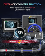 Anysun Sewer Camera Self Leveling with Distance Counter, 100Ft/30M Sewer Drain Camera with DVR Recorder, IP68 Waterproof Pipe Inspection Camera with 16GB Card, 7'' Color HD Snake Camera Borescope
