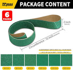 6 Pack 2 x 72 Inch Zirconia Ceramic Sanding Belts Kit – 40, 60, 80, 100, 120, 180 Grits Premium Metal Grinding Belts for Knife Sharpening, Stock Removal, and Bevel Work