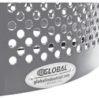 Global Industrial 32 Gallon Outdoor Perforated Steel Round Trash Can with Rain Bonnet Lid, Plastic Liner and Anchor Kit Included, 23-1/2" Diameter x 40-1/2"H, Gray