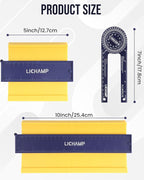 Lichamp Contour Gauge Profile Tool 5" 10" with Miter Saw Protractor Angle Finder 7", Super Gauge Shape and Outline Tool with Aluminum Miter Cut Protractor