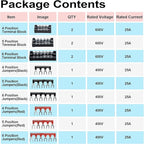 MILAPEAK Terminal Block and Strip - 6 Sets 4/5/6 Positions 600V 25A Dual Row Wire Screw Terminal Strip Block with Cover + 400V 25A Pre-Insulated Terminals Barrier Strips Jumpers (Black & Red)