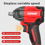 NAWIN Cordless Impact Wrench, 258Ft-lbs & 350Nm Power Impact Socket Set, 1/2 inch, Multi-Speed Adjustment, Led Light, 20V Impact Wrench with 2×4.0Ah Battery, Fast Charger