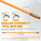 KOOTANS 33FT Fiberglass Running Electrical Wire Cable Glow Rods Wire Pulling Tools Fish Tape Wire Puller Through Wall Cable Snake Fish Rods Kit with Different Attachments