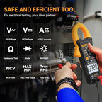 Digital Clamp Meter Multimeter 2000 Counts Voltage Tester with Auto-Range, AC/DC Voltage, AC Current, Resistance, Continuity Diode, Live Wire Test, NCV, True RMS clamp Meter AC Current Meter LD201+
