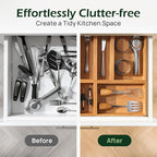 6-Piece Bamboo Drawer Organizer Set, 2.2" Deep | Multi-Use Organizers for Utensils, Silverware, Cutlery, Desk, Bathroom, Junk Drawer & Makeup, Non-Slip Feet Included.