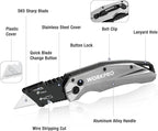 WORKPRO Folding Utility Knife, Heavy Duty Metal, Quick Open Botton Lock Box Cutter, Quick Change Blade Razor Knife, 1PC with 10 Extra SK5 Blades