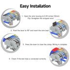 2Pcs Lever Wire Connectors, 4 in 12 Out, Push-in, Quick Wiring DIN Terminal Blocks, 0.7-2.5(4) mm², 600V 32A, 32Pcs Wire Ferrules Terminals & 5.51 Inch DIN Rail Included