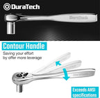 DURATECH 3/8-Inch Drive Ratchet, 90-Tooth Ratchet Wrench, Quick-release, Reversible Switch, Contour Handle Designed for Better Grip, Alloy Steel