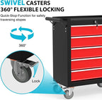5 Drawers Rolling Tool Chest, Portable Storage Tool Box with Wheels, Rolling Tool Box with Lock for Warehouse, Garage, Repair Shop and Tool Room