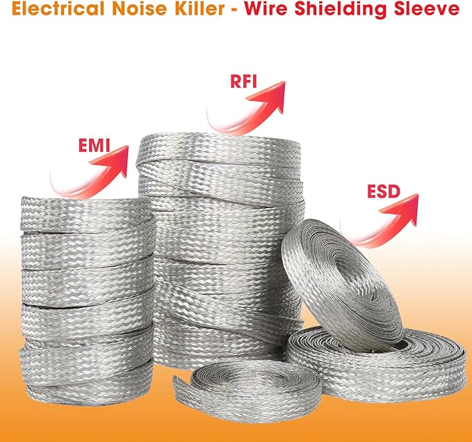 Tinned Copper Wire Shielding Sleeve, Expandable Ground Strap Wiring Braided Sleeving Metal Mesh Sheathing Cabling Wiring Protector (1/4inch - 25ft)