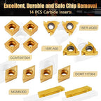 Indexable Lathe Turning Tool 21Pcs Kit 5/8" (16mm) Shank, Includes 7Pcs Metal Lathe Tool Holders and 14Pcs Carbide Inserts for Turning Boring Grooving Cutting Threading Carbide Turning Tool