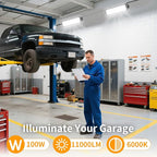 100W LED Shop Lights, 11000LM 6000K Plug in Garage Light with 6FT Power Cord, IP66 Waterproof Work Light for Garage, Outdoor, Workshop, Yard, Warehouses, Carport, Indoor