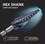 Upgrade M35 Cobalt Step Drill Bit with Ultra TiAIN Coating, 1/4"-3/4" Unibit Step Bit with Double Sprial Flute, 1/4" Hex Shank Drill Bit for Metal, Stainless Steel, Aluminum, Copper, Wood