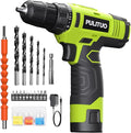 PULITUO 12V Green Cordless Drill Set - Power Drill Kit with Battery and Charger, 3/8-Inch Keyless Chuck, Built-in LED, 21+1 Torque Setting