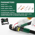 10T Hydraulic Crimping Tool 12 AWG to 2/0 AWG Battery Cable Crimper Tool Hydraulic Lug Crimper Electrical Terminal Wire Crimper with 9 Pairs of Dies Kit, Green