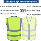BeautyWill Custom Logo 10/20 Pack Safety Vest Class2 High Visibility Vest with Pockets Breathable Construction Vest Bulk