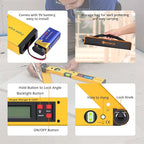 Neoteck 225° 16 inch Digital Angle Finder Aluminum Protractor with LCD Backlight Digital Angle Measuring Tool with Horizontal and Vertical Bubble for Woodworking, Construction, Machinery - Golden