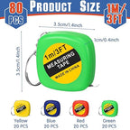 Macarrie 80 Pcs Small Tape Measure Keychains 3 ft/ 1 m Mini Retractable Measuring Tape Bulk with Slide Lock Construction Party Favors for School Prize Bag Filler DIY Projects Office Home Use, 4 Colors