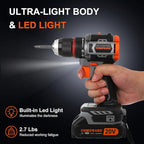 COMOWARE 20V Cordless Drill, Brushless Power Drill Set with 1.5Ah Li-ion Battery & Fast Charger, 23+1 Clutch 1/2" Keyless Chuck Max 38 N.m, Dual Speed Electric Drill Driver Accessories