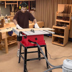 Table Saw, 10 Inch 15A Multifunctional Jobside Table Saw with Stand & Push Stick, 90° Cross Cut & 0-45° Bevel Cut, 5000RPM, Adjustable Blade Height for Woodworking