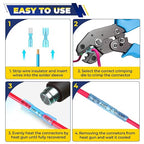 FORCA 740PCS Heat Shrink Wire Connectors Kit, AWG 16-14 Marine Grade Waterproof Crimp, Electrical Solder Seal, Ring Fork Spade Bullet Solder Butt Connectors Blue(13 Types)